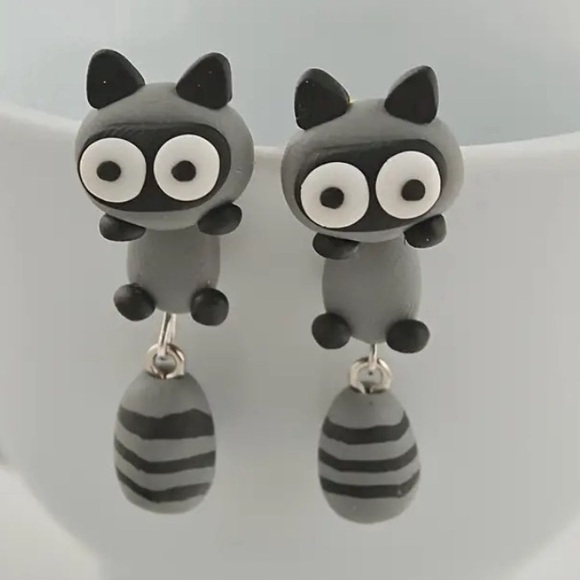 Clay Raccoon Earrings - Picture 2 of 6